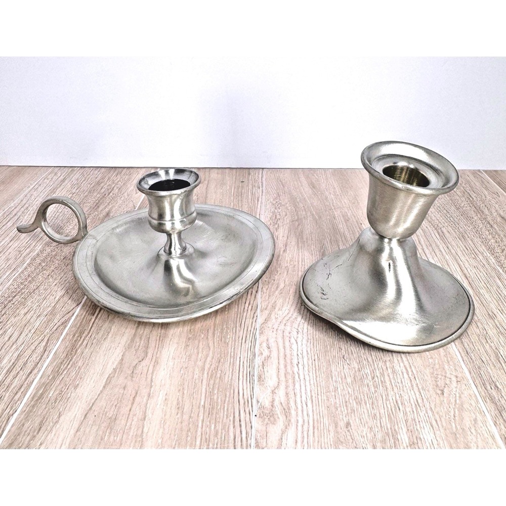 Seagull Pewter Canada Candlestick‎ Holders Set 2 Mismatched Vintage Metal